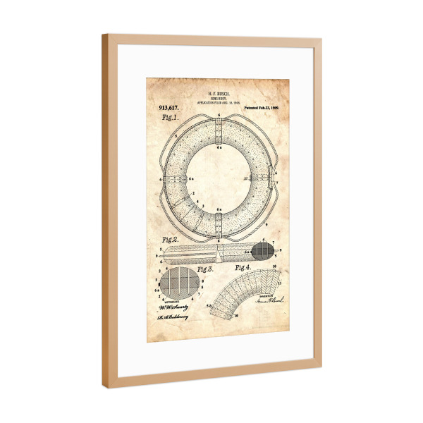 Poster mit Rahmen Kupfer "Rettungsring Patent (Antik)" artboxONE - Reise,Reise / Strand und Meer