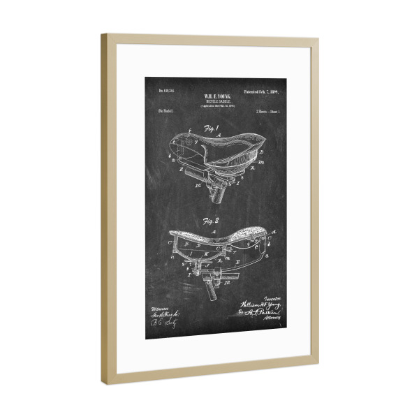 Poster mit Rahmen Gold "Fahrradsattel (Tafel)" artboxONE - Reise,Schwarzweiß,Streetart,Sport