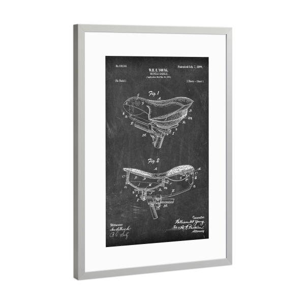 Poster mit Rahmen Silber "Fahrradsattel (Tafel)" artboxONE - Reise,Schwarzweiß,Streetart,Sport