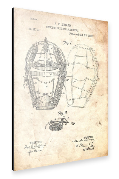 Alu-Dibond "Baseball - Maske Patent (Antik)" 30x20 cm artboxONE