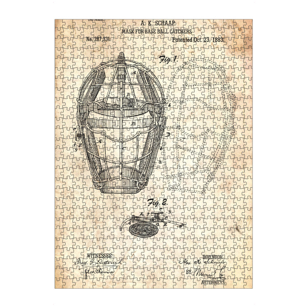 Puzzle Ravensburger "Baseball - Maske Patent (Antik)" artboxONE - Sport - Sport,Baseball,Vintage,Retro,Patent,Blaupause,Entwurf,Usa,Fitness,America