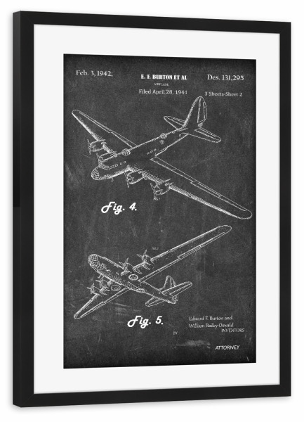 Poster mit Rahmen schwarz "Retro Flugzeug VI- Tafel" artboxONE - Reise,Schwarzweiß