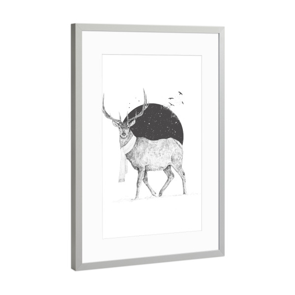 Poster mit Rahmen Silber "Winter is all around" artboxONE - Tiere,Schwarzweiß,Weihnachten