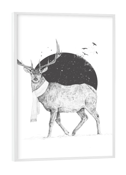 Poster mit weißem Rahmen "Winter is all around" artboxONE - Tiere,Schwarzweiß,Weihnachten