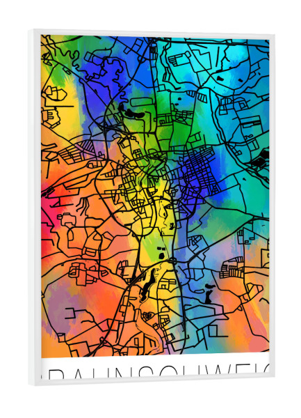 Poster mit weißem Rahmen "Retro Map Braunschweig Watercolor" artboxONE - Städte,Städte / Weitere,Kartografie - Retro,Map,Braunschweig