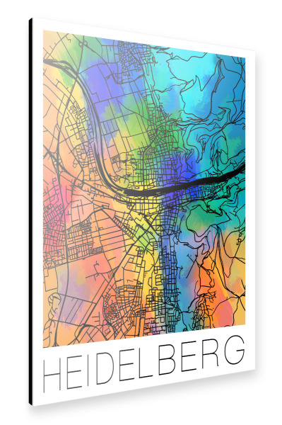 Alu-Dibond "Retro Map Heidelberg Watercolor" 30x20 cm artboxONE