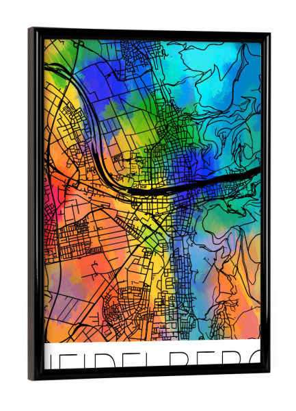 Poster mit schwarzem Rahmen "Retro Map Heidelberg Watercolor" artboxONE - Städte,Städte / Weitere,Kartografie - Retro,Map,Heidelberg