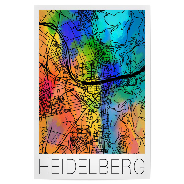Poster "Retro Map Heidelberg Watercolor" artboxONE - Städte,Städte / Weitere,Kartografie - Retro,Map,Heidelberg