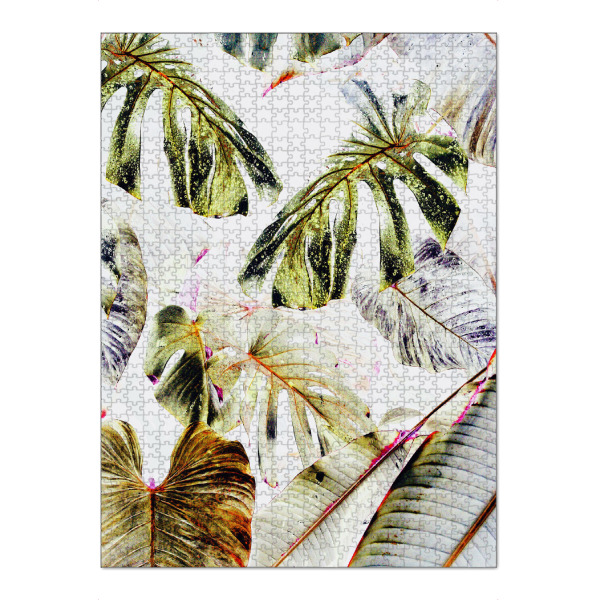 Puzzle Ravensburger "Vintage Tropica" artboxONE - Natur - Collage,Monstera,Rain,Nature,Tropical,Leaves,Exotic,Botanical,Digital manipulation,Vintage