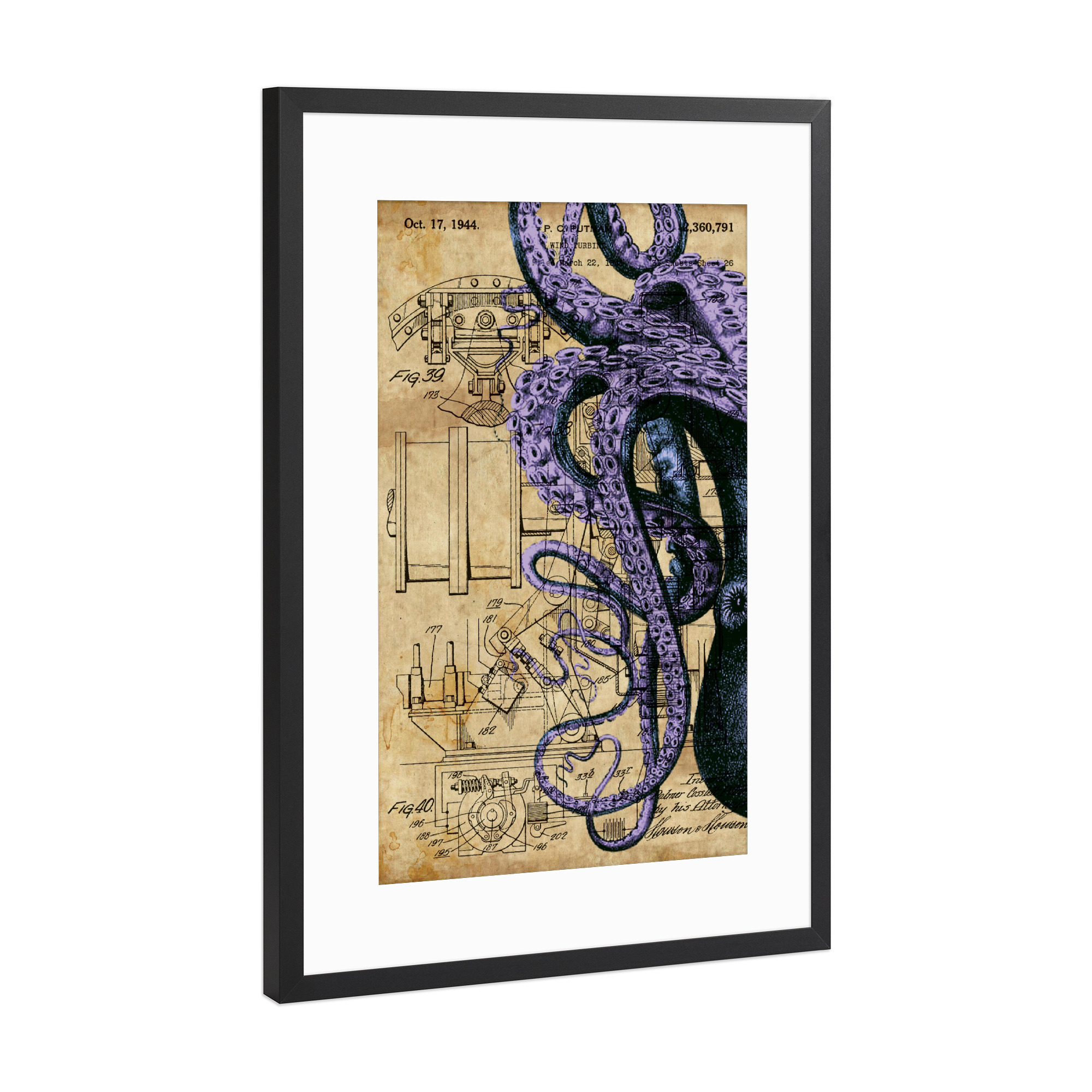 Poster mit Rahmen Schwarz (Metallic) "Lila Tintenfisch" artboxONE - Tiere,Reise / Strand und Meer