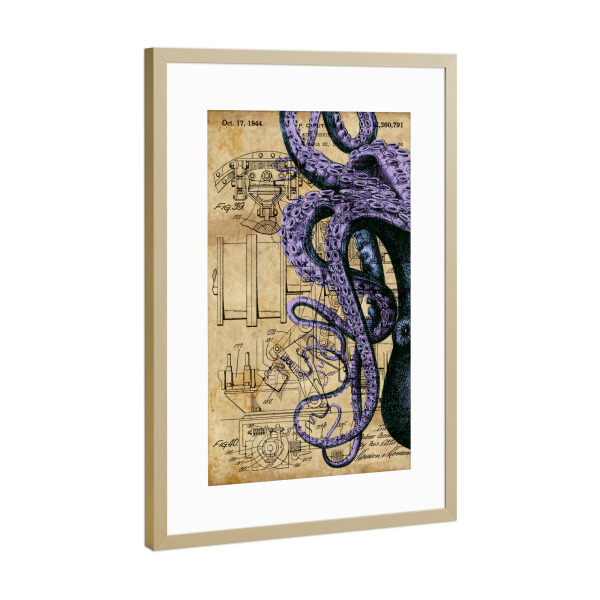 Poster mit Rahmen Gold "Lila Tintenfisch" artboxONE - Tiere,Reise / Strand und Meer