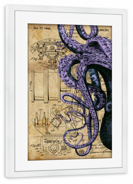 Poster mit Rahmen weiß "Lila Tintenfisch" artboxONE - Tiere,Reise / Strand und Meer