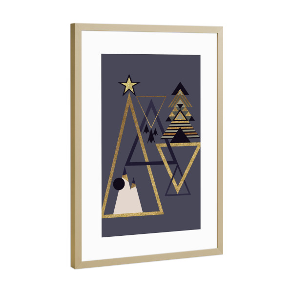 Poster mit Rahmen Gold "Merry blue xmas" artboxONE - Geometrie,Weihnachten