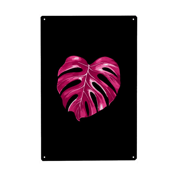 Metall Poster "Monstera Leaf Raspberry Edition" artboxONE - Floral - Black,Tropical,Minimalism - Blechschild