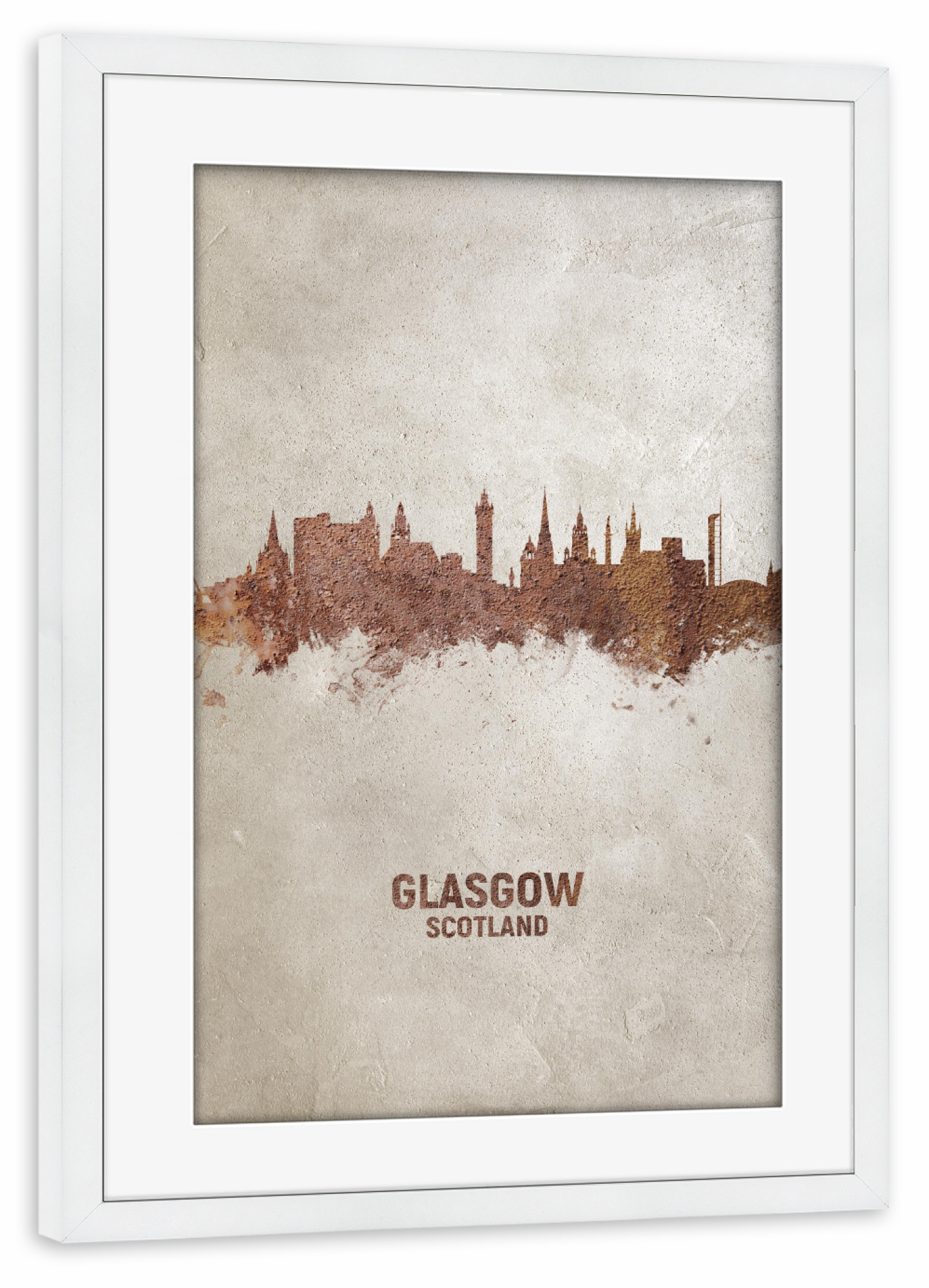 Poster mit Rahmen weiß "Glasgow Scotland Rusty Skyline" artboxONE - Städte - Glasgow,Glasgow skyline,Rust