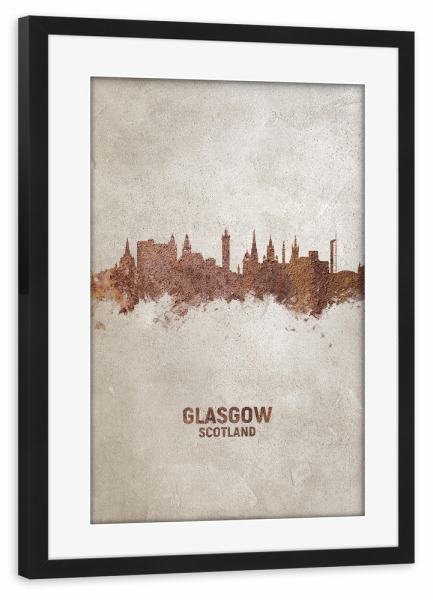 Poster mit Rahmen schwarz "Glasgow Scotland Rusty Skyline" artboxONE - Städte - Glasgow,Glasgow skyline,Rust