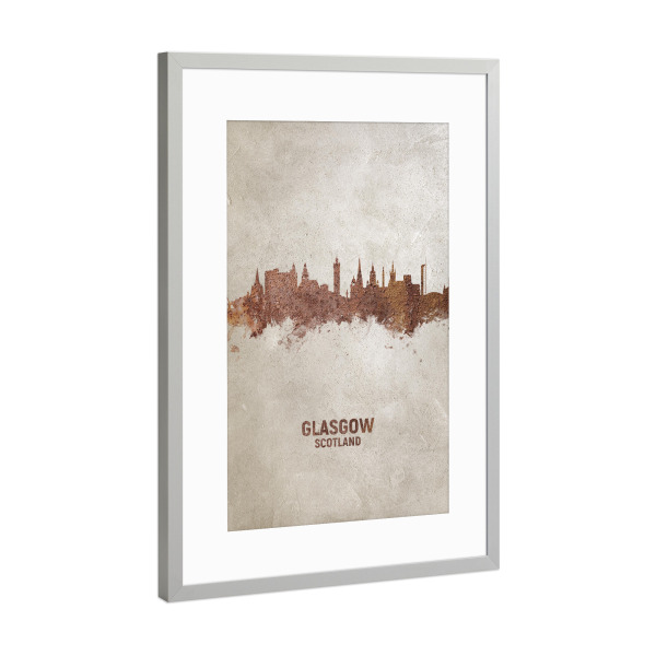 Poster mit Rahmen Silber "Glasgow Scotland Rusty Skyline" artboxONE - Städte - Glasgow,Glasgow skyline,Rust