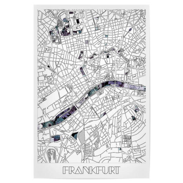Poster 30x20 cm "Frankfurt city map floral" artboxONE - Städte,Typografie,Reise,Schwarzweiß,Städte / Frankfurt,Kartografie