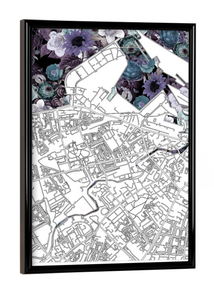 Poster mit schwarzem Rahmen "Edinburgh city map floral" artboxONE - Städte,Typografie,Reise,Schwarzweiß,Kartografie