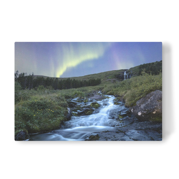 Leinwandbild "Nordlichter am Bunárfoss" artboxONE - Natur - Wasserfall,Nordlicht,Aurora,Borealis,Island,Landschaft,Nacht