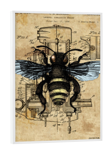 Poster mit weißem Rahmen "Steampunk Honigbiene" artboxONE - Tiere - Honigbiene,Biene,Insekten,Tier,Steampunk,Entwurf,Patent