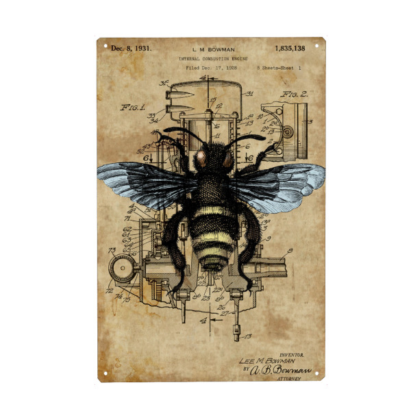 Metall Poster "Steampunk Honigbiene" artboxONE - Tiere - Honigbiene,Biene,Insekten,Tier,Steampunk,Entwurf,Patent - Blechschild