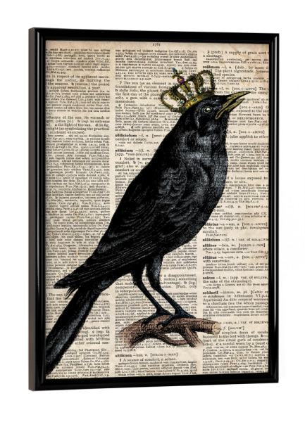 Poster mit schwarzem Rahmen "Vogel in einer Krone" artboxONE - Tiere - Vogel,Tier,Königin,Königlich,Wörterbuch,Antik,Vintage,Krone