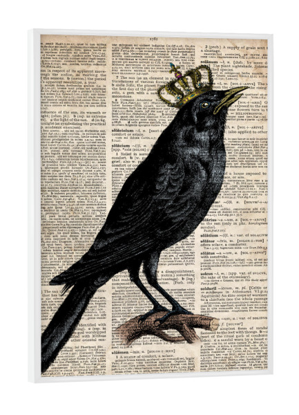 Poster mit weißem Rahmen "Vogel in einer Krone" artboxONE - Tiere - Vogel,Tier,Königin,Königlich,Wörterbuch,Antik,Vintage,Krone