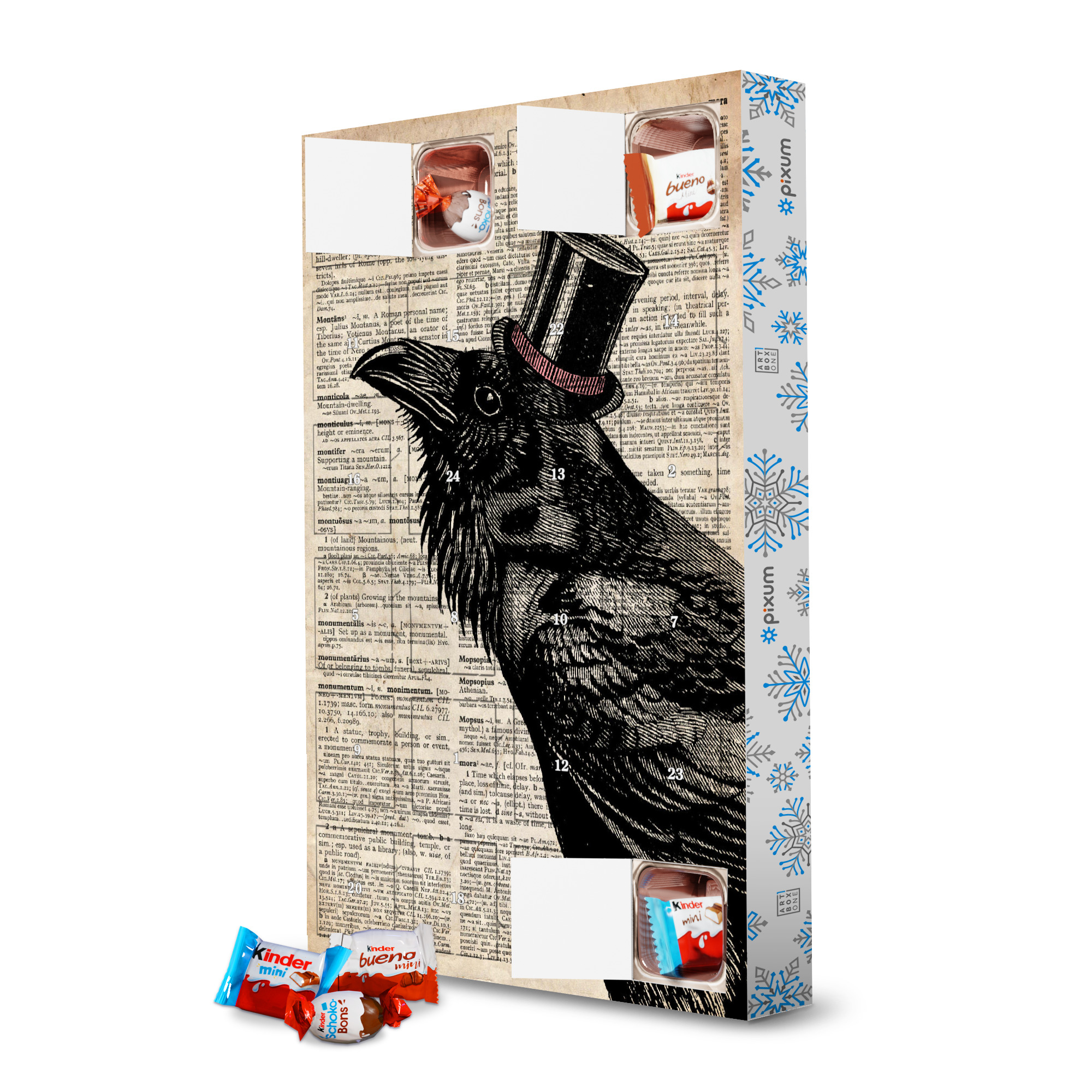 Adventskalender mit Produkten von Kinder Rabe in einem Hut artboxONE Adventskalender Tiere