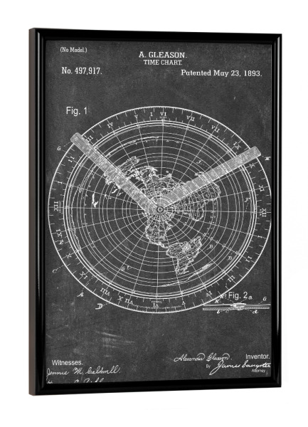 Poster mit schwarzem Rahmen "Reise - Zeitzonenkarte (Tafel)" artboxONE - Reise,Schwarzweiß