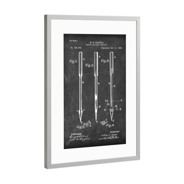 Poster mit Rahmen Silber "Nadel Patent (Tafel)" artboxONE - Schwarzweiß,Fashion