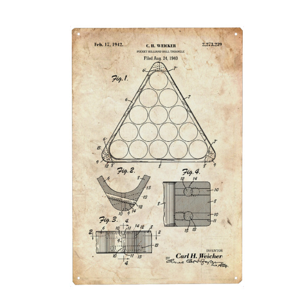 Metall Poster "Billard Dreieck (Antik)" artboxONE - Sport,Männer - Poolbillard,Pool,Sport,Queue,Patent,Entwurf,Blaupause,Cue,Billard,Billardspiel