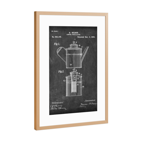 Poster mit Rahmen Kupfer "Kaffeetasse Patent (Tafel)" artboxONE - Essen & Trinken,Schwarzweiß
