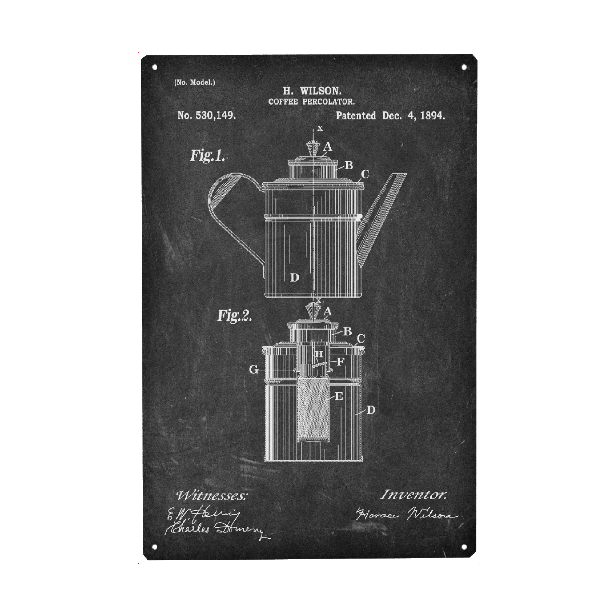 Metall Poster "Kaffeetasse Patent (Tafel)" artboxONE - Essen & Trinken,Schwarzweiß - Küche,Kochen,Koch,Vintage,Patent,Entwurf,Kaffee,Café,Coffeeshop