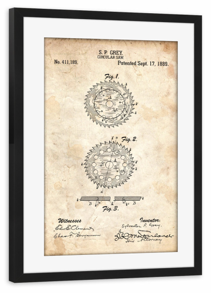 Poster mit Rahmen schwarz "Kreissäge Patent (Antik)" artboxONE - Für Papa