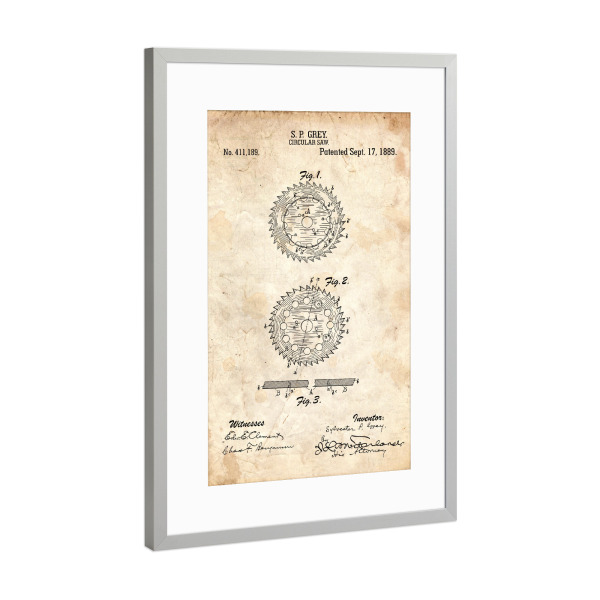 Poster mit Rahmen Silber "Kreissäge Patent (Antik)" artboxONE - Für Papa