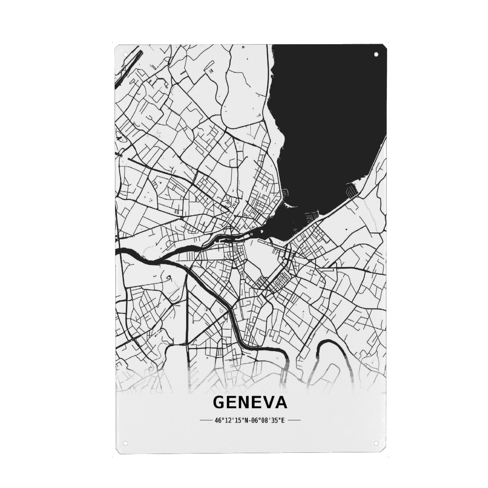 Metall Poster "Geneva Retro Map" artboxONE - Städte,Schwarzweiß,Kartografie - Retro,Map,Geneva,Genf,Switzerland,Helvetia - Blechschild