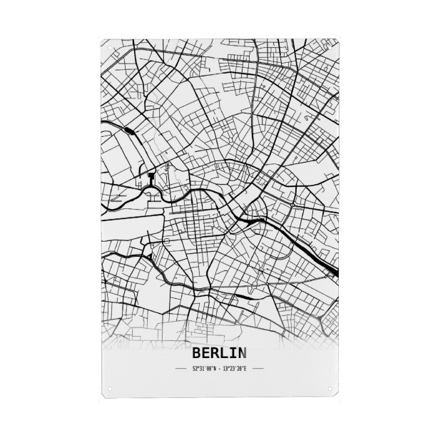 Metall Poster "Berlin Retro Map" artboxONE - Städte,Schwarzweiß,Kartografie - Retro,Map,Berlin - Blechschild