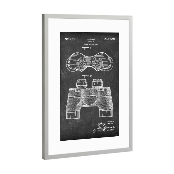 Poster mit Rahmen Silber "Fernglas Entwurf (Tafel)" artboxONE - Reise,Schwarzweiß,Reise / Strand und Meer