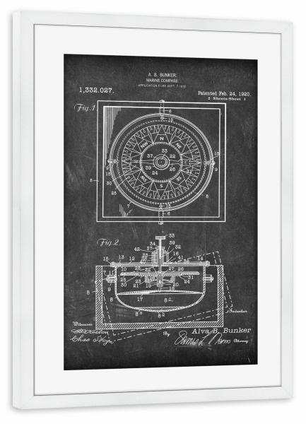 Poster mit Rahmen weiß "Nautischer Kompass (Tafel)" artboxONE - Reise,Schwarzweiß,Reise / Strand und Meer
