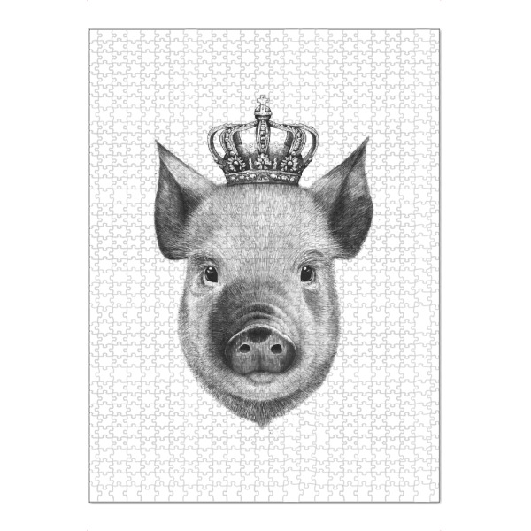 Puzzle Ravensburger "The King Pig" artboxONE - Tiere,Schwarzweiß - Pig,Royal,King,Black and white,Crown - Bild pig