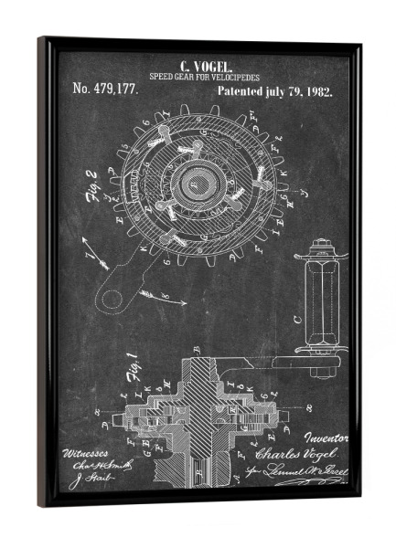 Poster mit schwarzem Rahmen "Fahrrad Gangschaltung (Tafel)" artboxONE - Reise,Schwarzweiß,Streetart,Sport