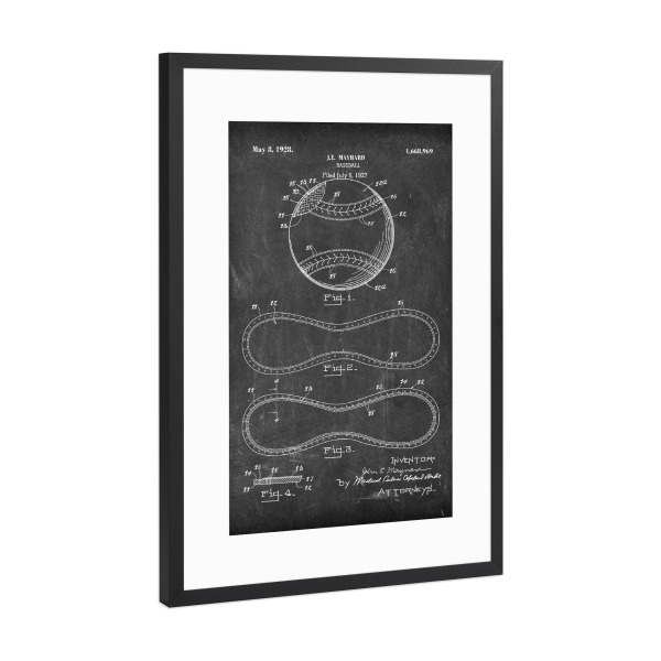 Poster mit Rahmen Schwarz (Metallic) "Baseball Patent II (Tafel)" artboxONE - Schwarzweiß,Sport