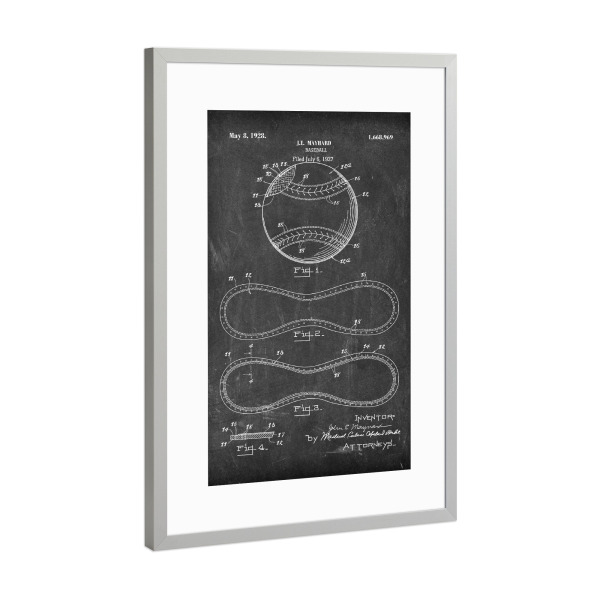 Poster mit Rahmen Silber "Baseball Patent II (Tafel)" artboxONE - Schwarzweiß,Sport