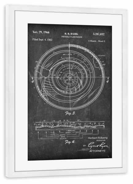 Poster mit Rahmen weiß "Astronomie: Planetarium (Tafel)" artboxONE - Schwarzweiß,Galaxy