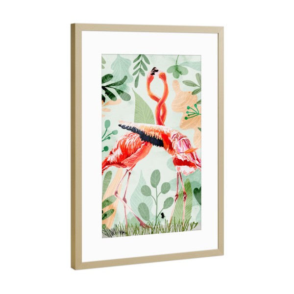 Poster mit Rahmen Gold "Flamingo Love" artboxONE - Tiere,Liebe