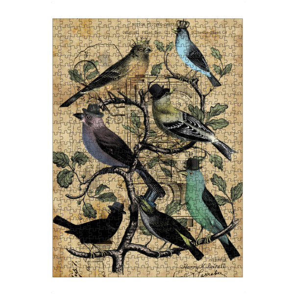 Puzzle Ravensburger "Vögel Party" artboxONE - Tiere - Vogel,Singvögel,Tier,Antik,Natur,Retro,Vintage,Steampunk - Bild vogel