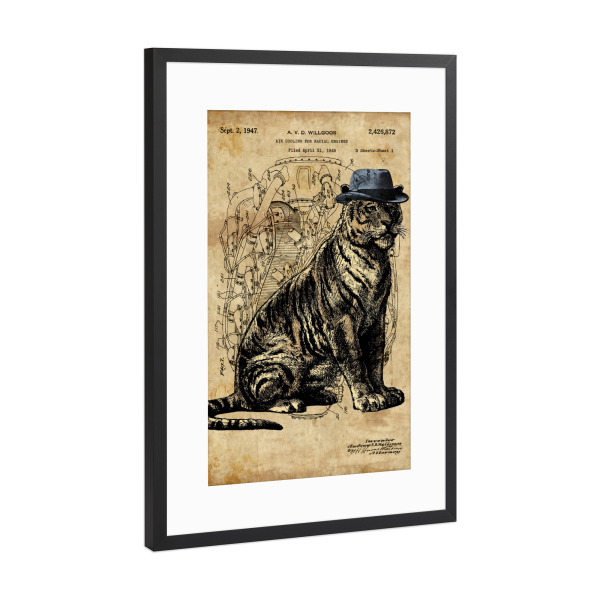Poster mit Rahmen Schwarz (Metallic) "Steampunk Tiger im Hut" artboxONE - Tiere,Reise / Asien - Tiger,Tier,Raubtier,Steampunk,Hut,Vintage,Retro,Antik