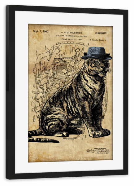 Poster mit Rahmen schwarz "Steampunk Tiger im Hut" artboxONE - Tiere,Reise / Asien - Tiger,Tier,Raubtier,Steampunk,Hut,Vintage,Retro,Antik