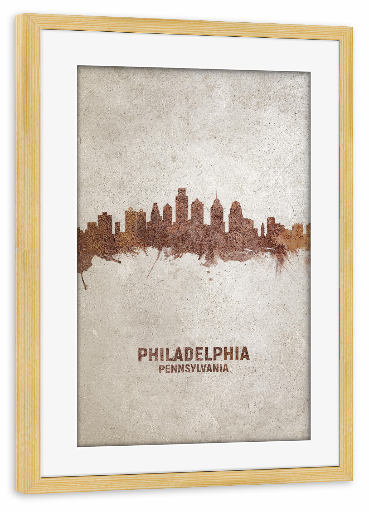Poster mit Rahmen kiefer "Philadelphia Rusty Skyline" artboxONE - Städte - Philadelphia,Philadelphia skyline,Rust